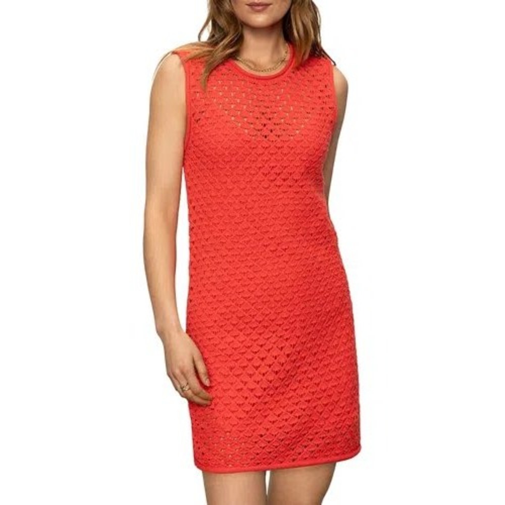 Sanctuary Summer Shell Sleeveless Crochet Knit Dress Coral Red Size S NWT